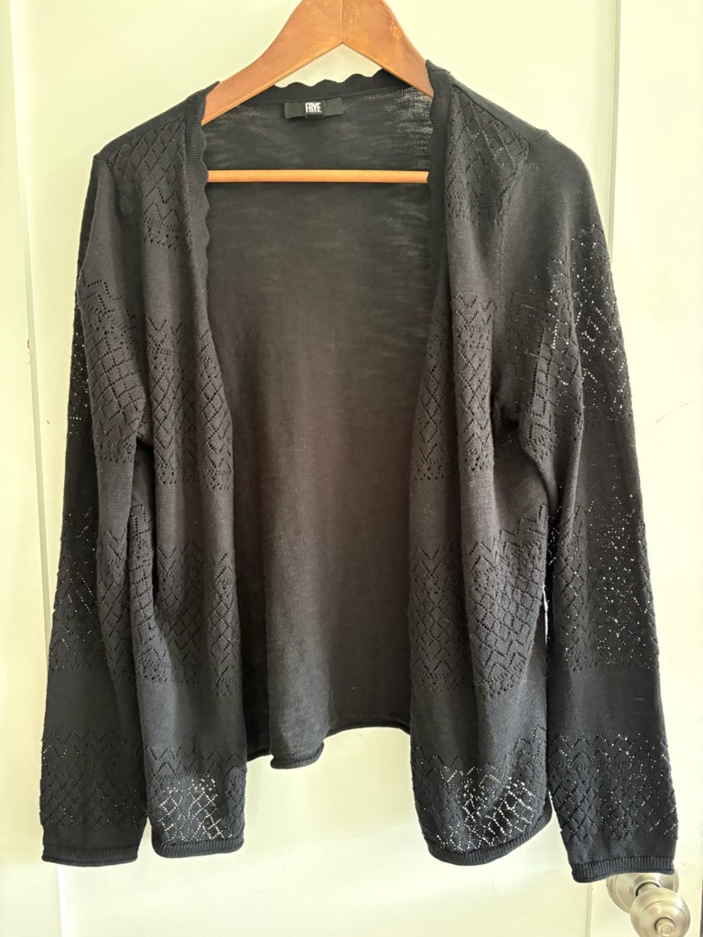 Frye Black Pointelle Cardigan Button Front Cotton Size Medium - Picture 3 of 8
